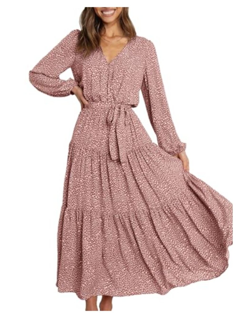Women's Long Sleeve Wrap V-Neck Ruffle Floral Maxi Dress Flowy Tie Waist Boho